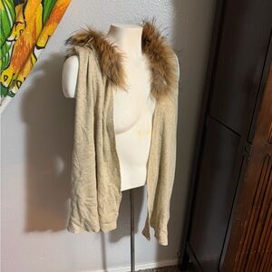 GOA japanese brand beige Hooded Vest with Faux Fur Trim